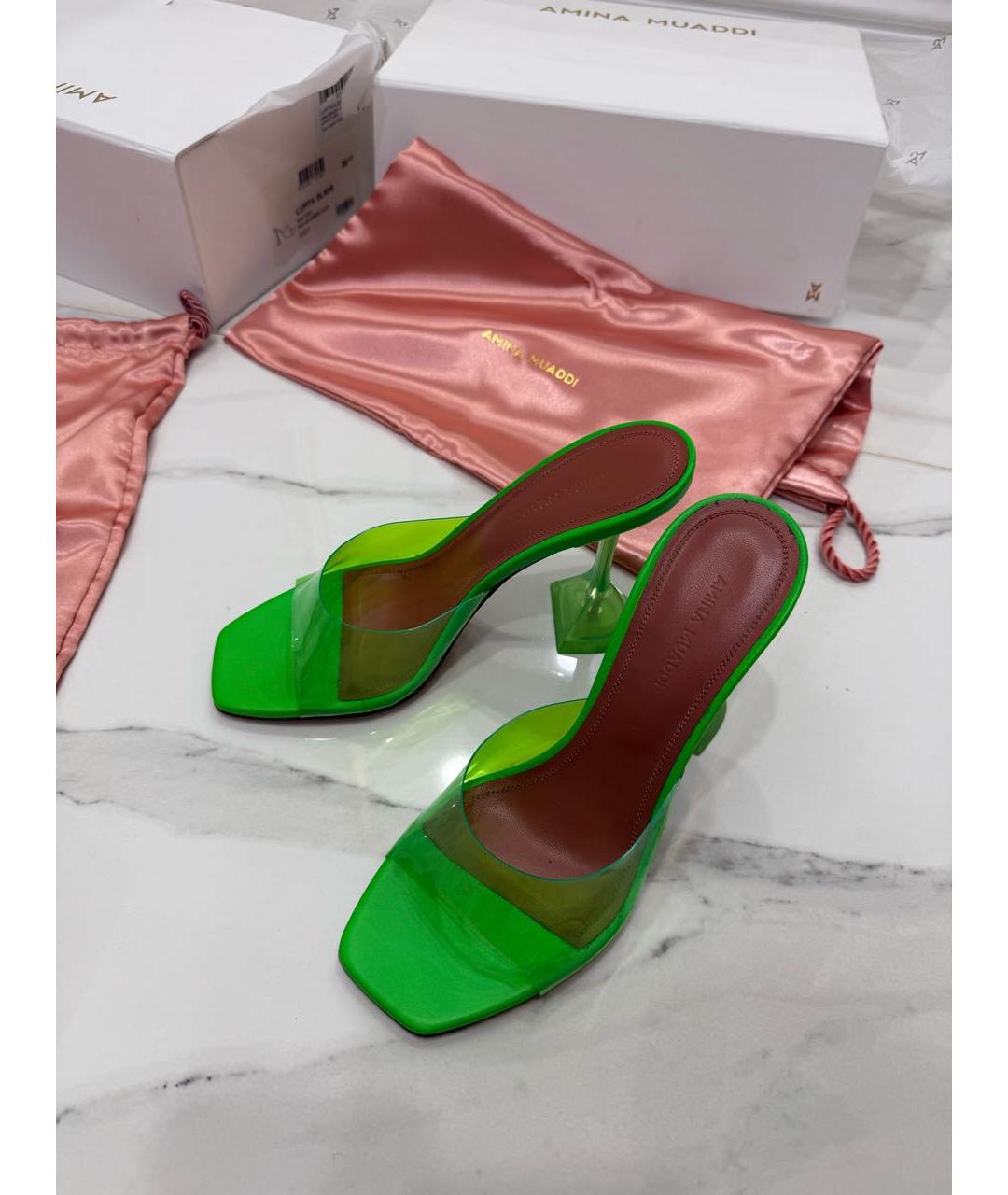 Amina Muaddi Зеленые мюли, фото 6
