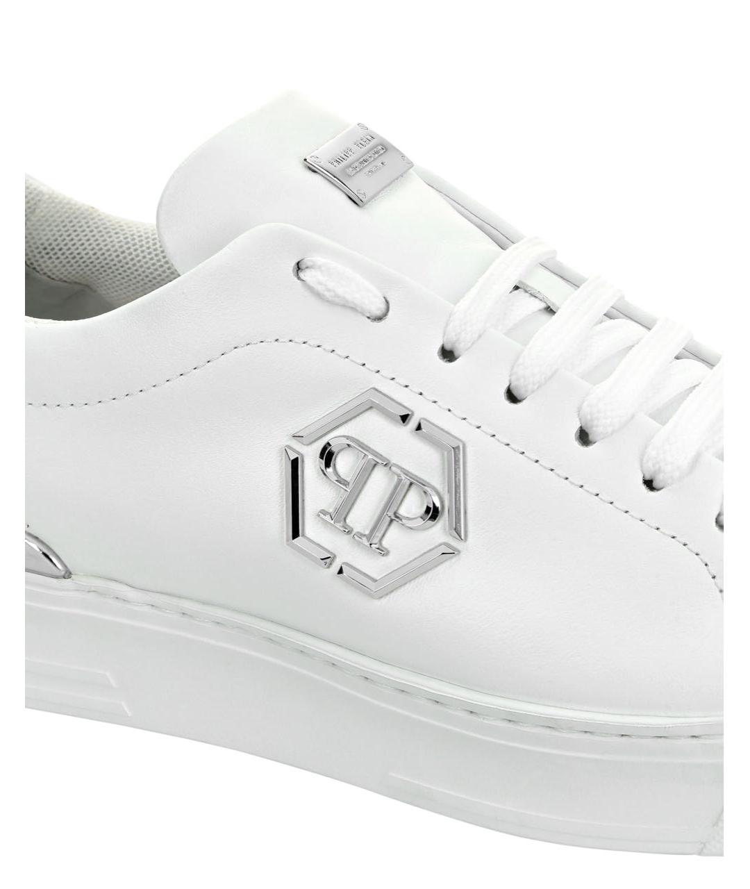 PHILIPP PLEIN Белые кожаные низкие кроссовки / кеды, фото 5