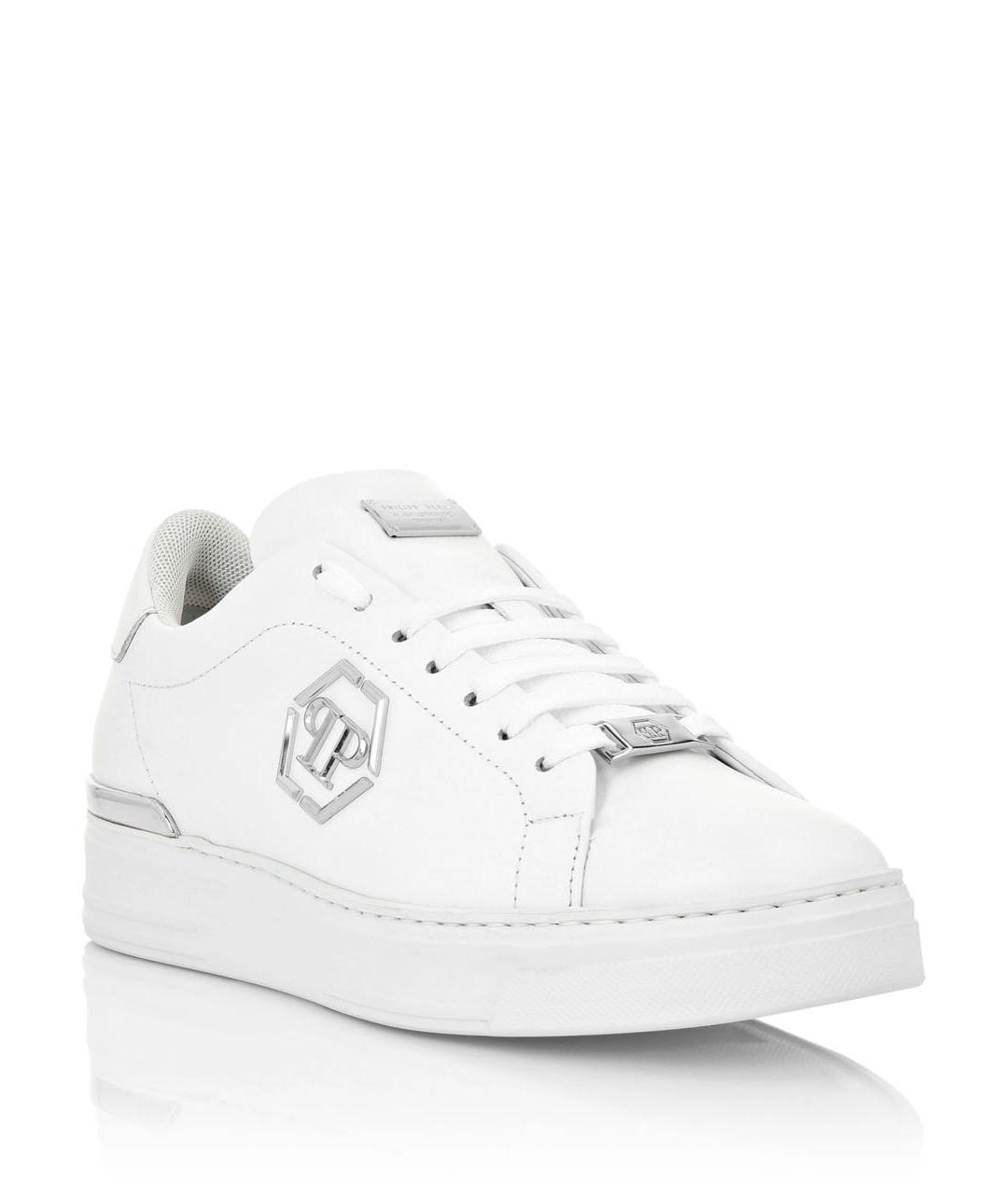 PHILIPP PLEIN Белые кожаные низкие кроссовки / кеды, фото 2