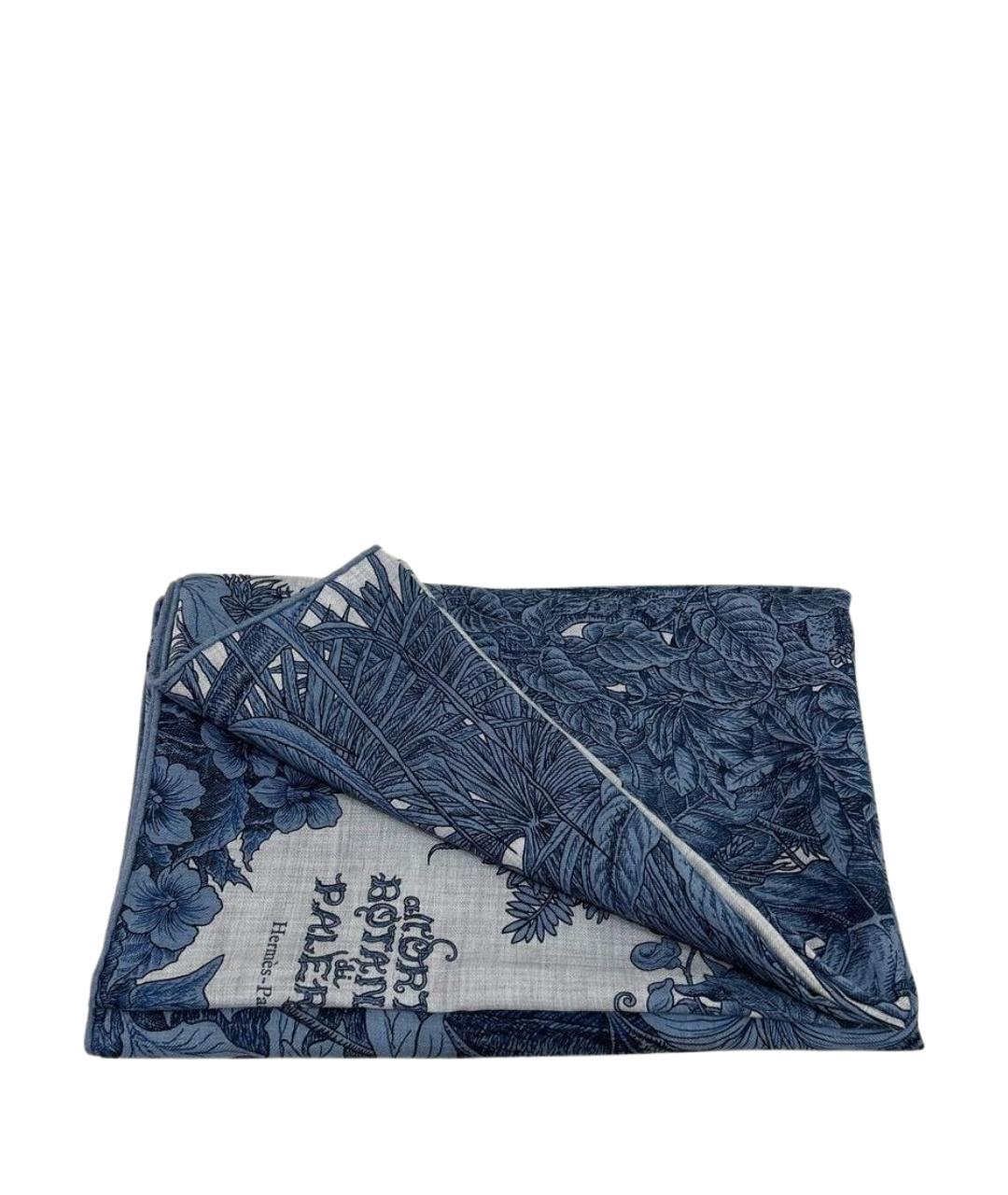HERMES Синий кашемировый платок, фото 1