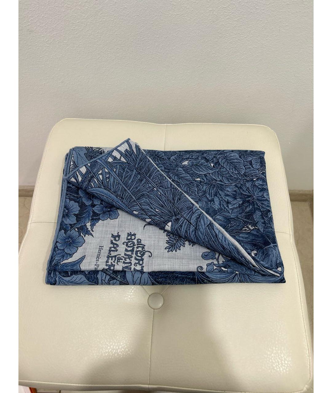 HERMES Синий кашемировый платок, фото 9