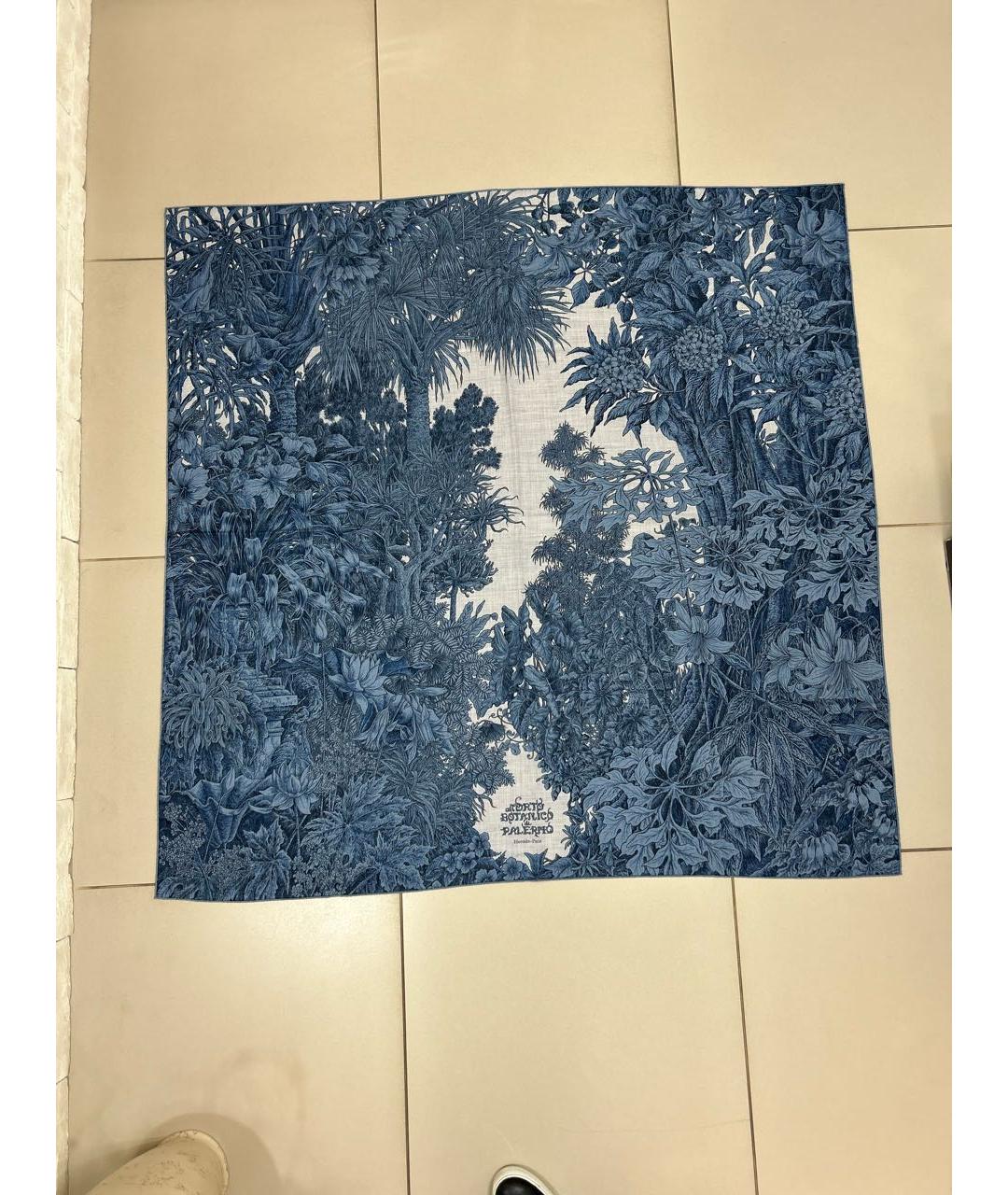 HERMES Синий кашемировый платок, фото 5