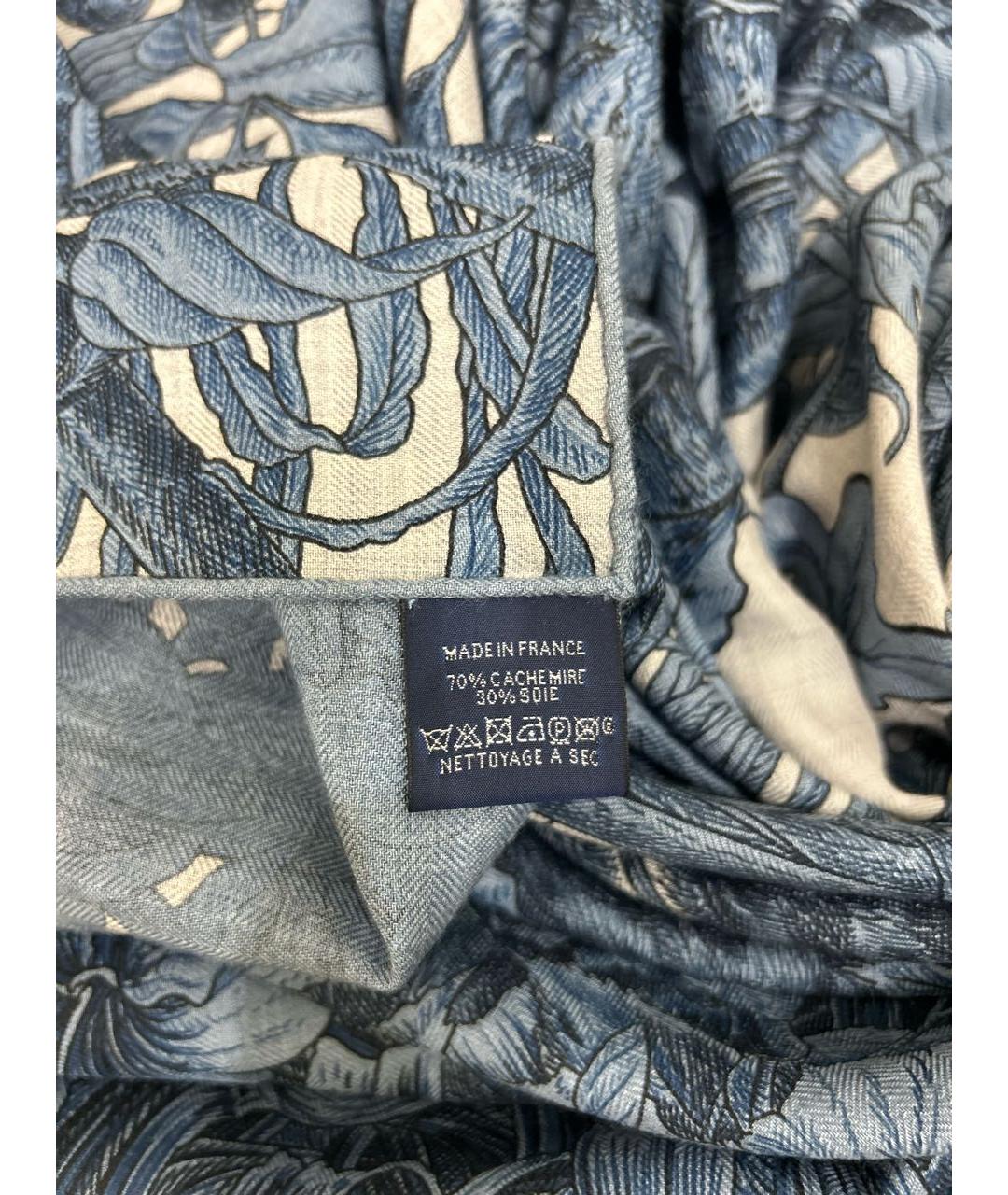 HERMES Синий кашемировый платок, фото 8