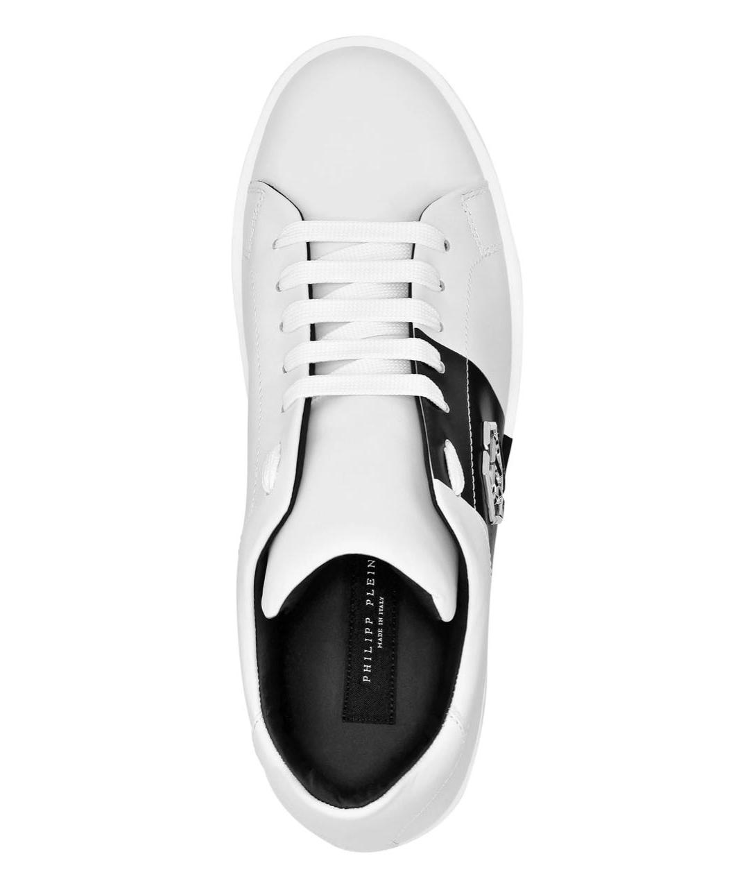 PHILIPP PLEIN Белые кожаные низкие кроссовки / кеды, фото 3