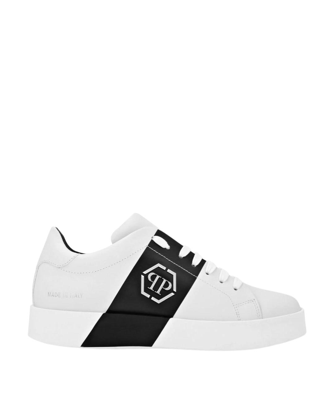 PHILIPP PLEIN Белые кожаные низкие кроссовки / кеды, фото 1