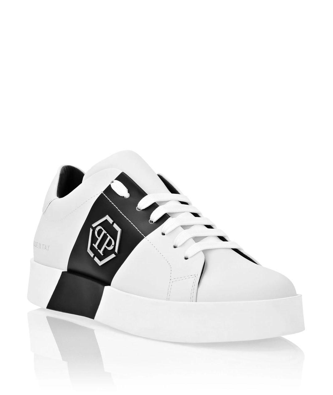 PHILIPP PLEIN Белые кожаные низкие кроссовки / кеды, фото 2