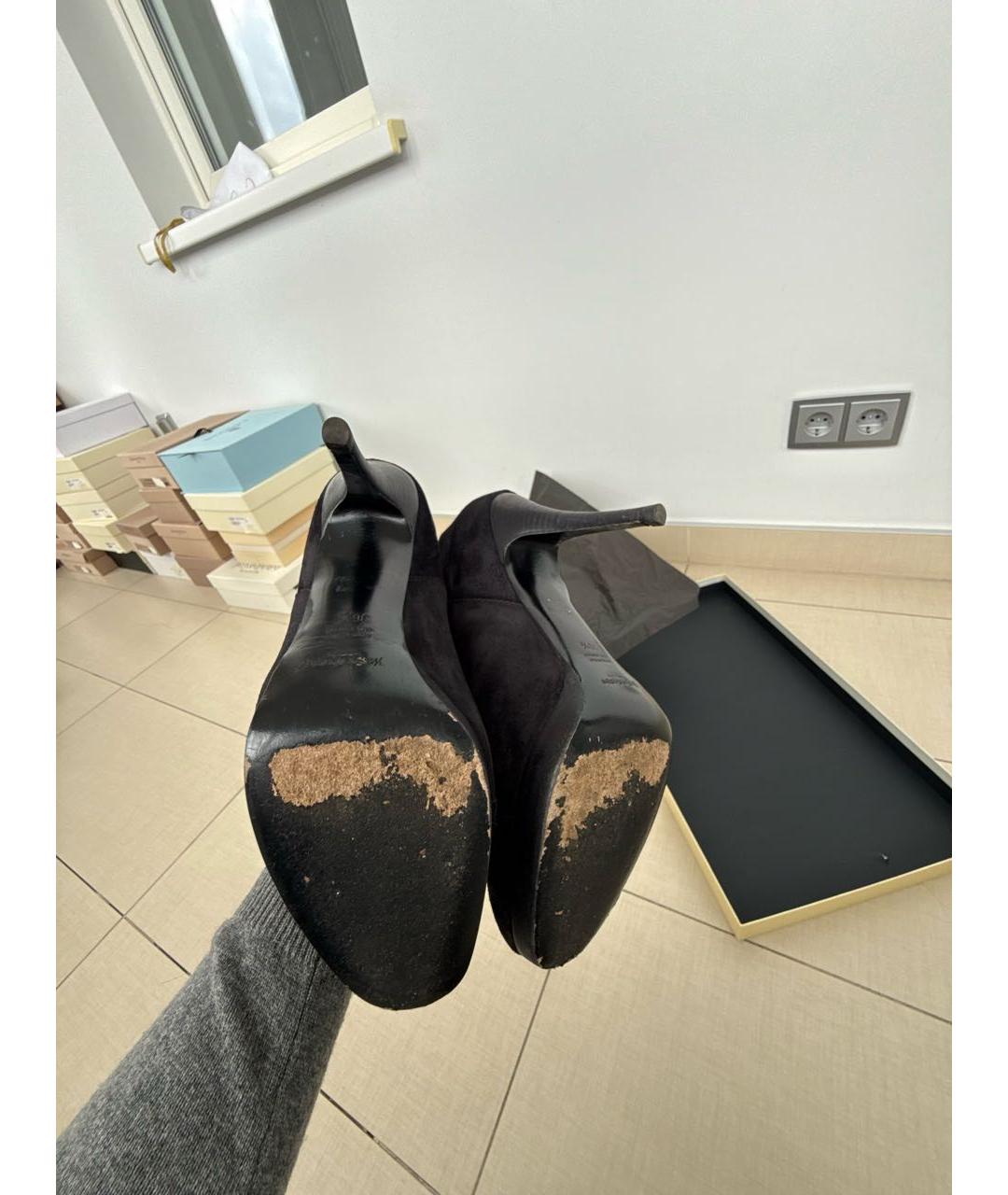 SAINT LAURENT Черные замшевые сапоги, фото 5