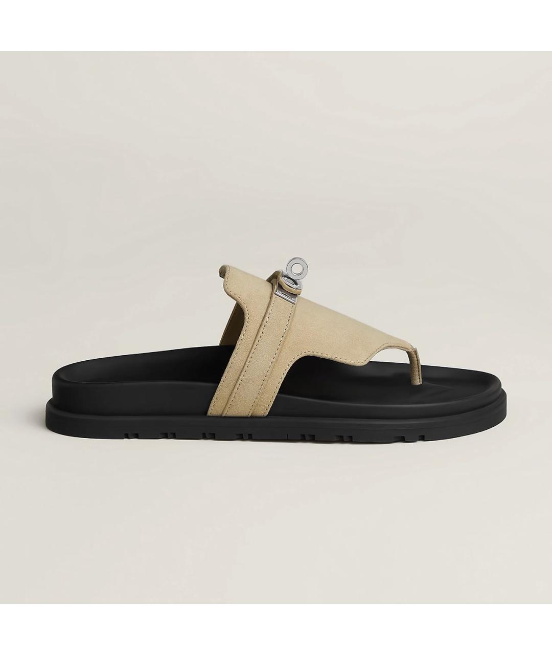 HERMES Бежевые замшевые сандалии, фото 3