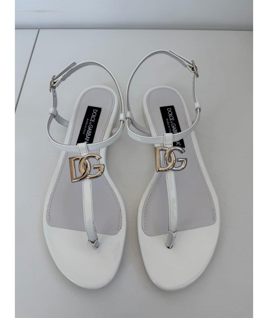 DOLCE&GABBANA Белые кожаные сандалии, фото 2