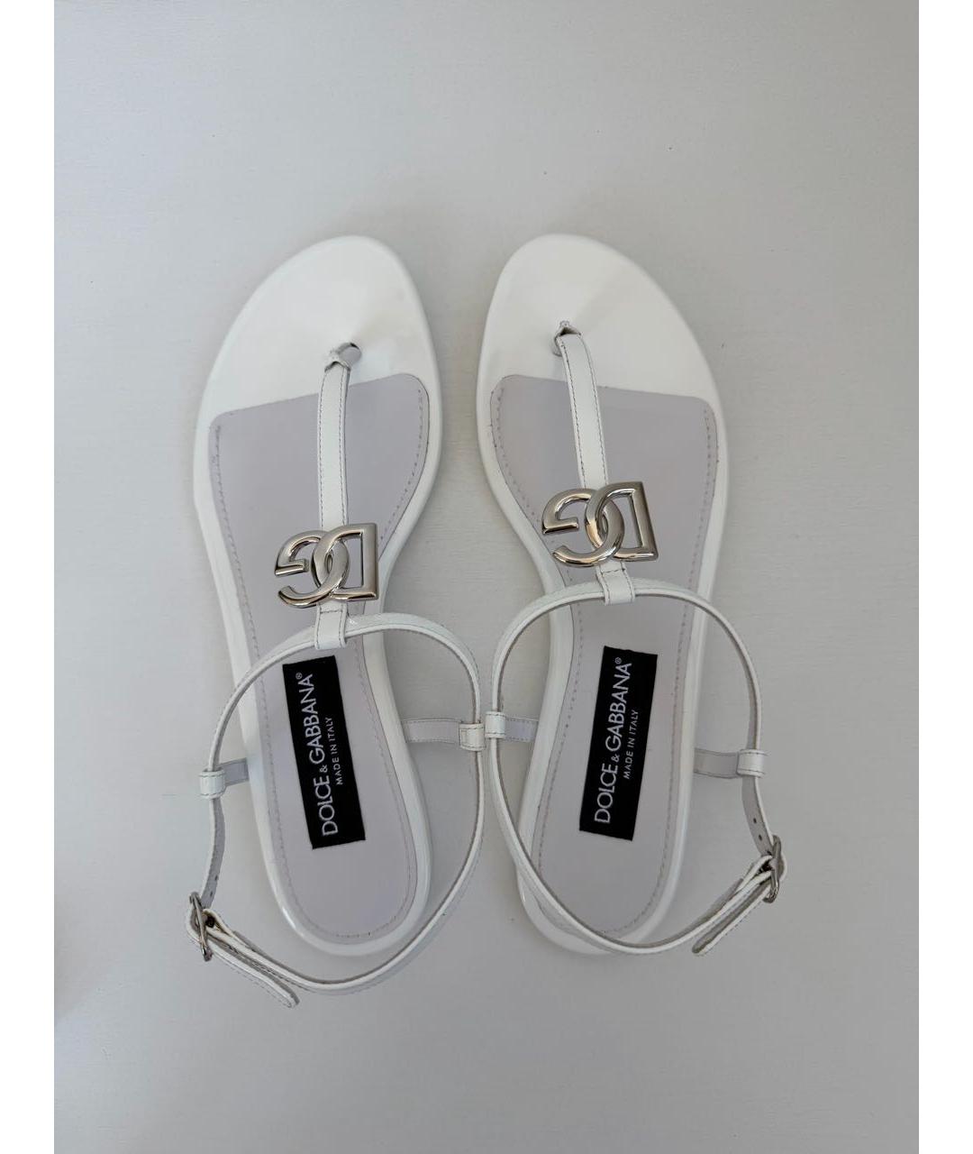 DOLCE&GABBANA Белые кожаные сандалии, фото 3