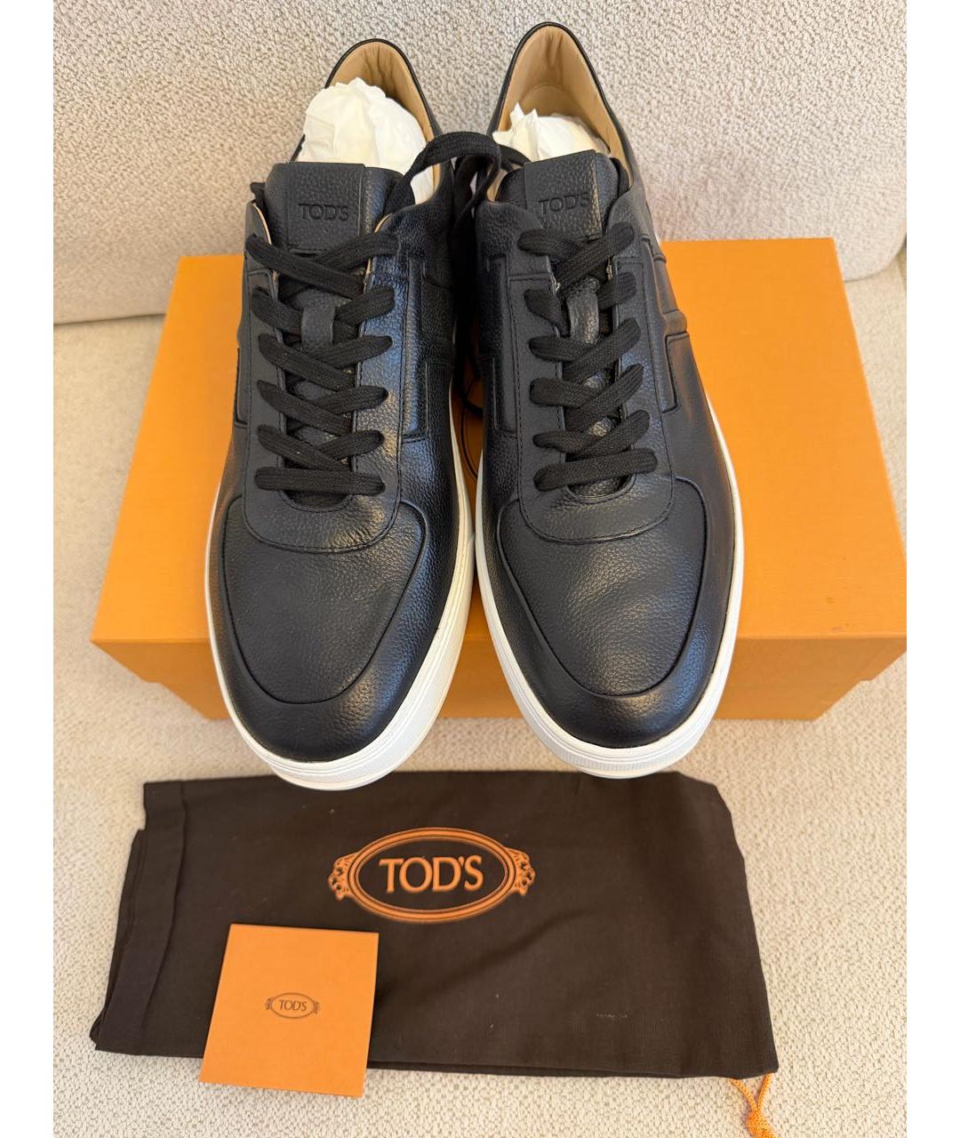 TOD'S Черные кожаные низкие кроссовки / кеды, фото 2