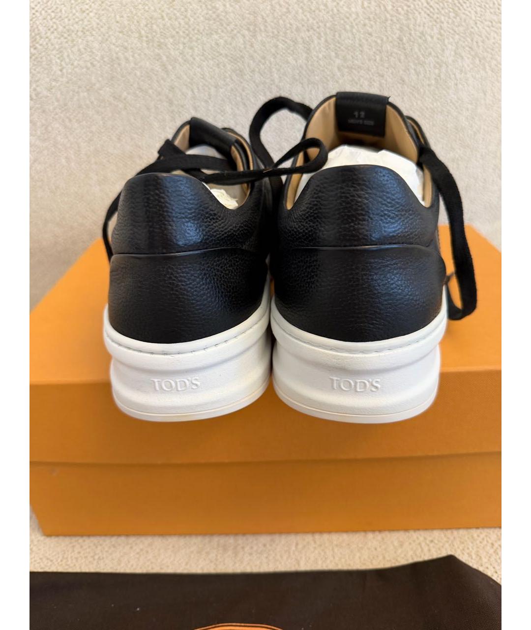 TOD'S Черные кожаные низкие кроссовки / кеды, фото 4