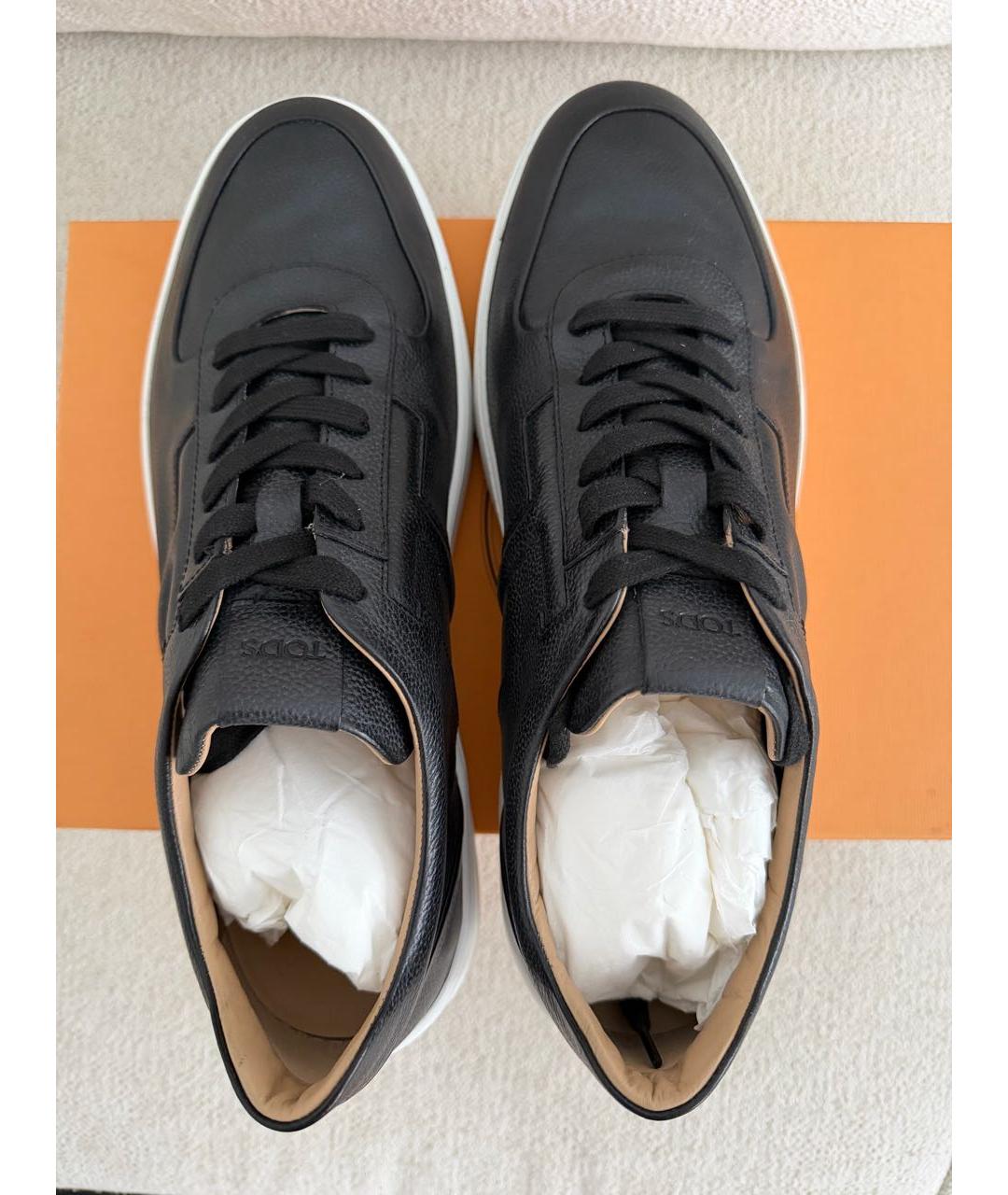 TOD'S Черные кожаные низкие кроссовки / кеды, фото 3