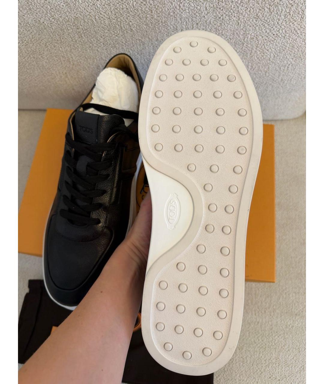 TOD'S Черные кожаные низкие кроссовки / кеды, фото 6