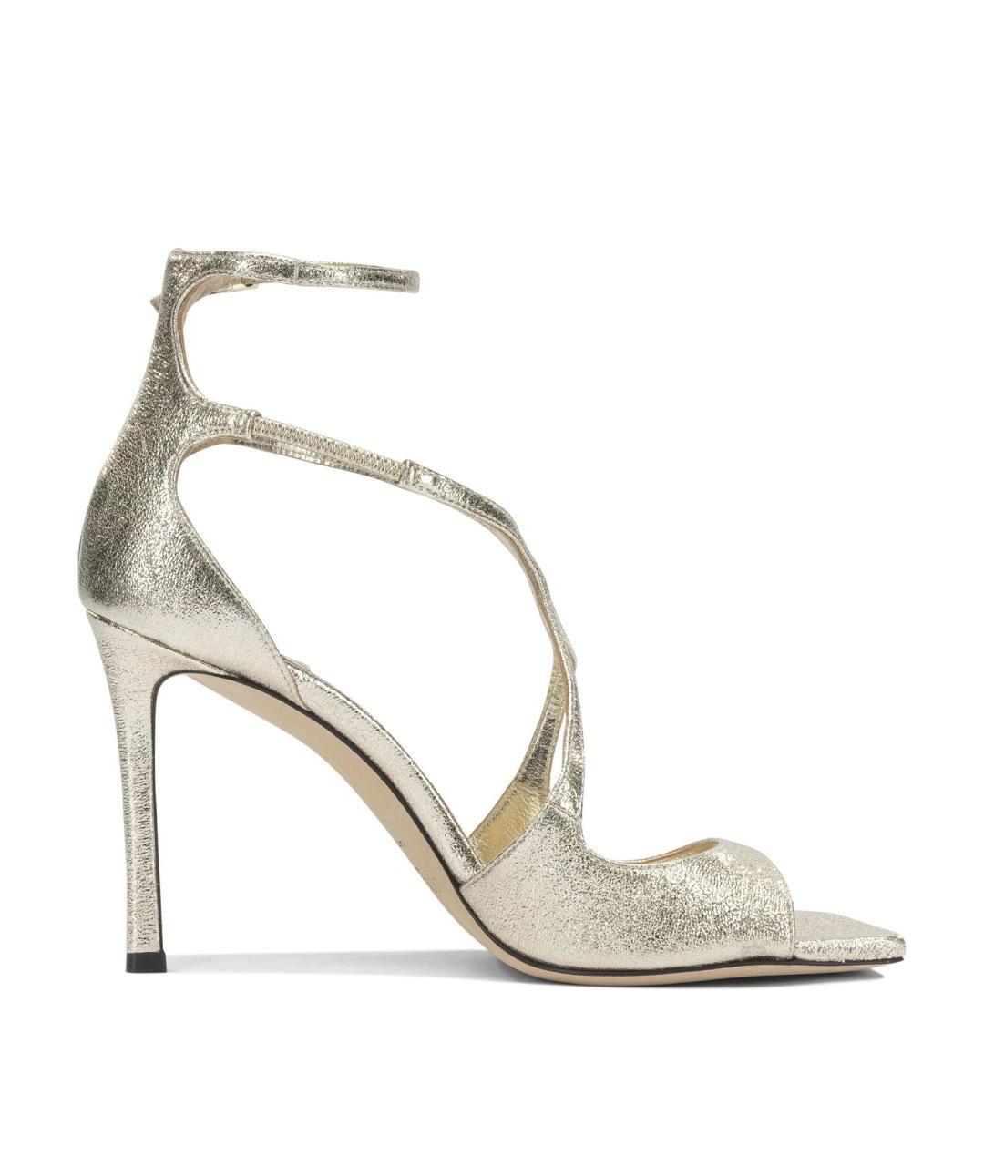 JIMMY CHOO Золотые кожаные босоножки, фото 1