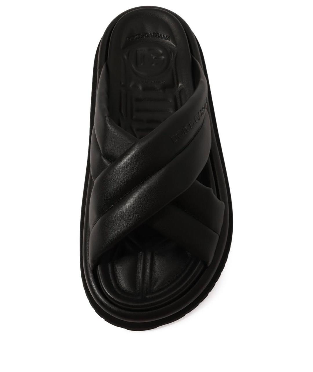 DOLCE&GABBANA Черные кожаные шлепанцы, фото 4