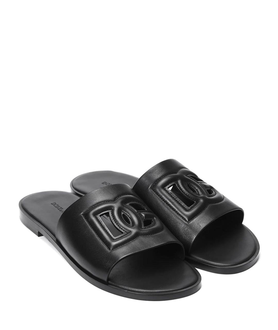 DOLCE&GABBANA Черные кожаные шлепанцы, фото 2
