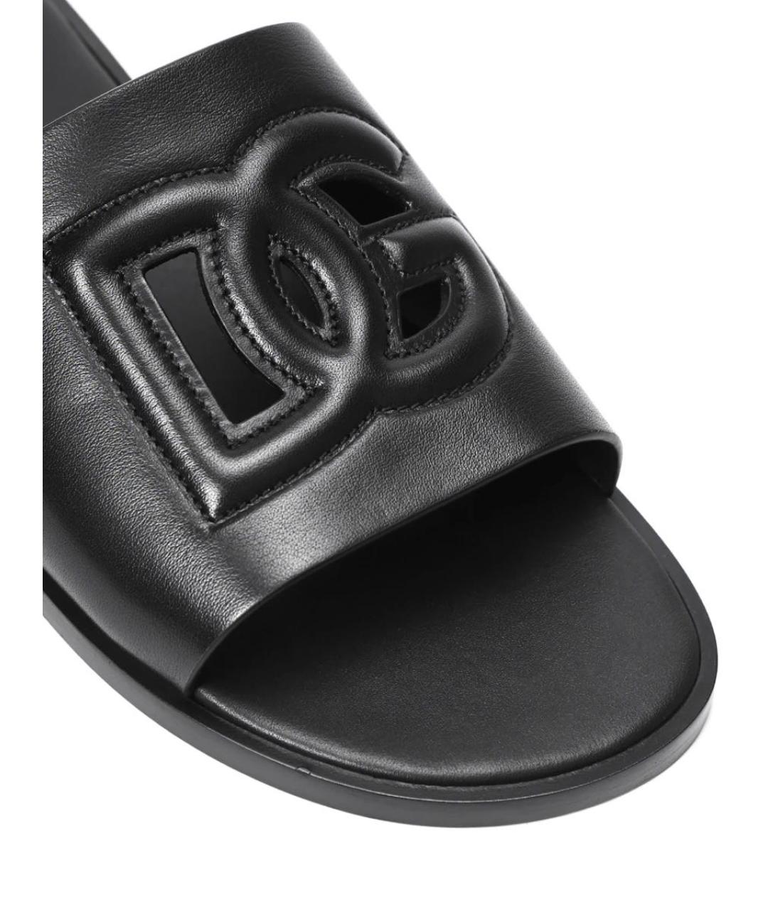 DOLCE&GABBANA Черные кожаные шлепанцы, фото 5