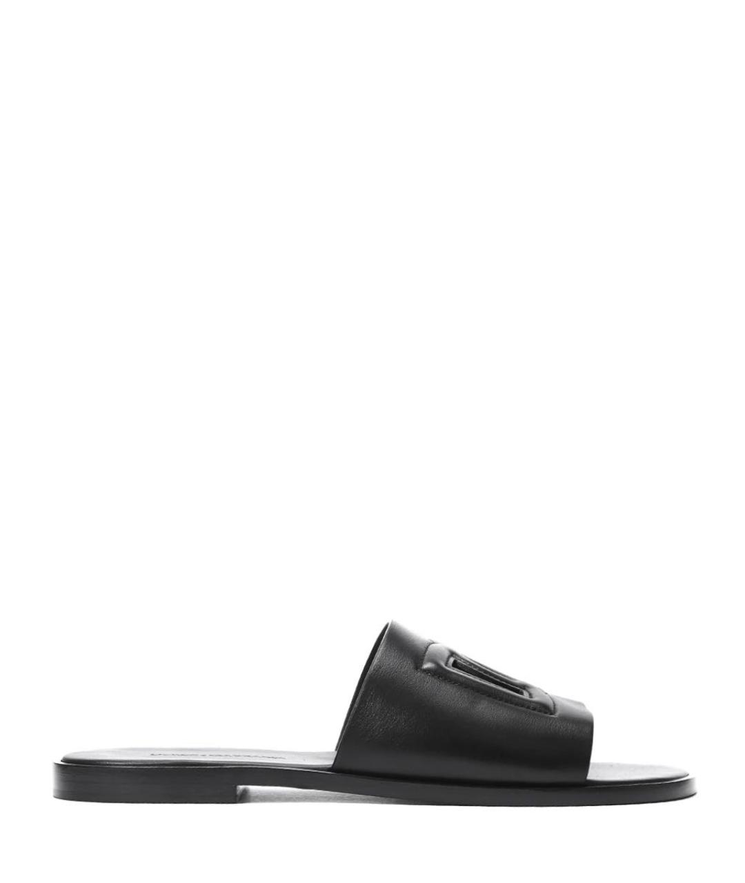 DOLCE&GABBANA Черные кожаные шлепанцы, фото 1