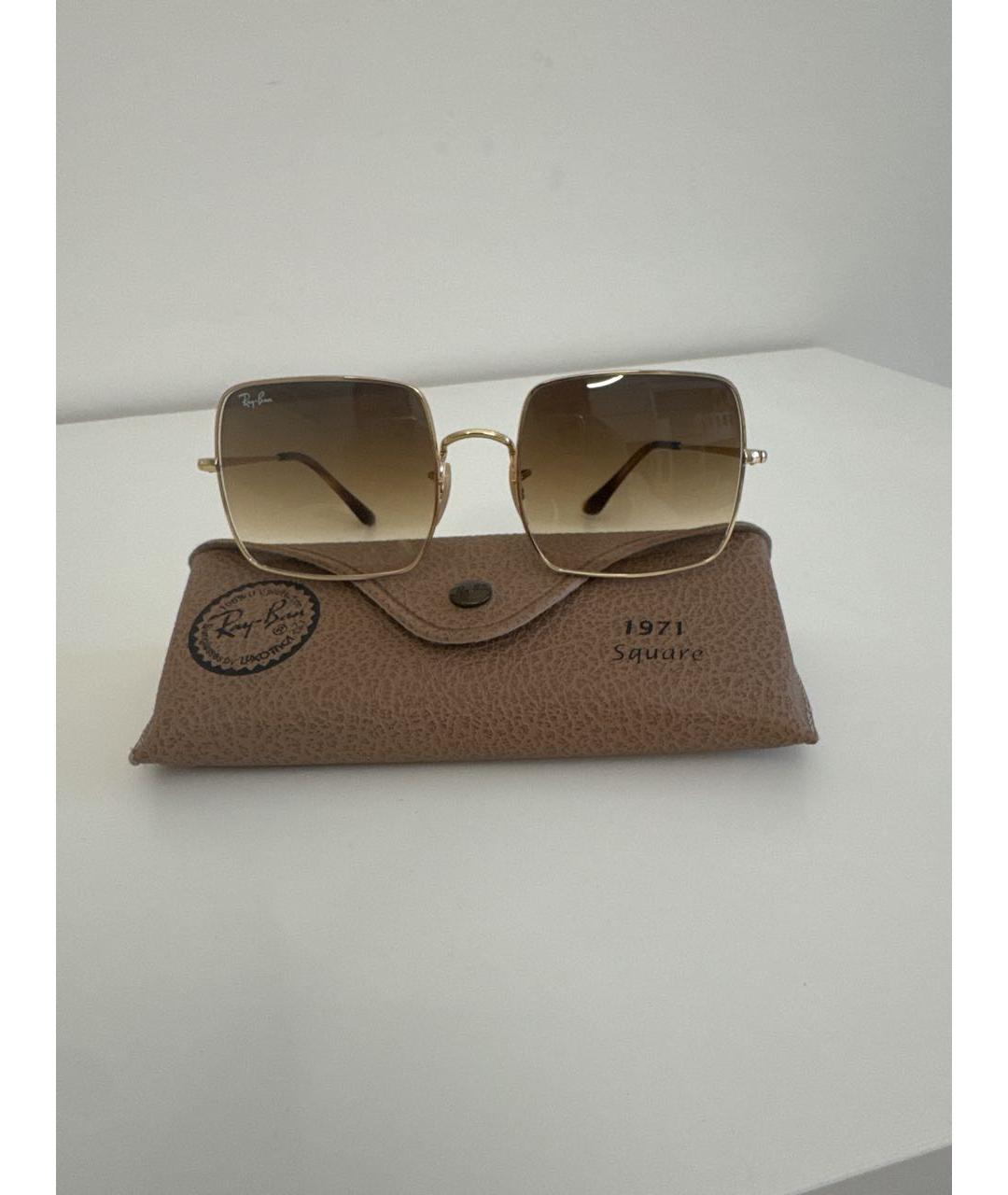 RAY BAN Коричневые металлические солнцезащитные очки, фото 1