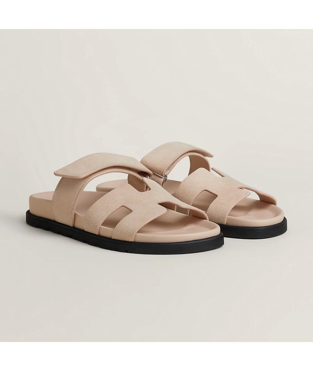 HERMES Бежевые замшевые сандалии, фото 2