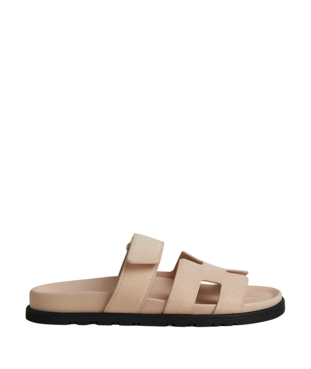HERMES Бежевые замшевые сандалии, фото 1