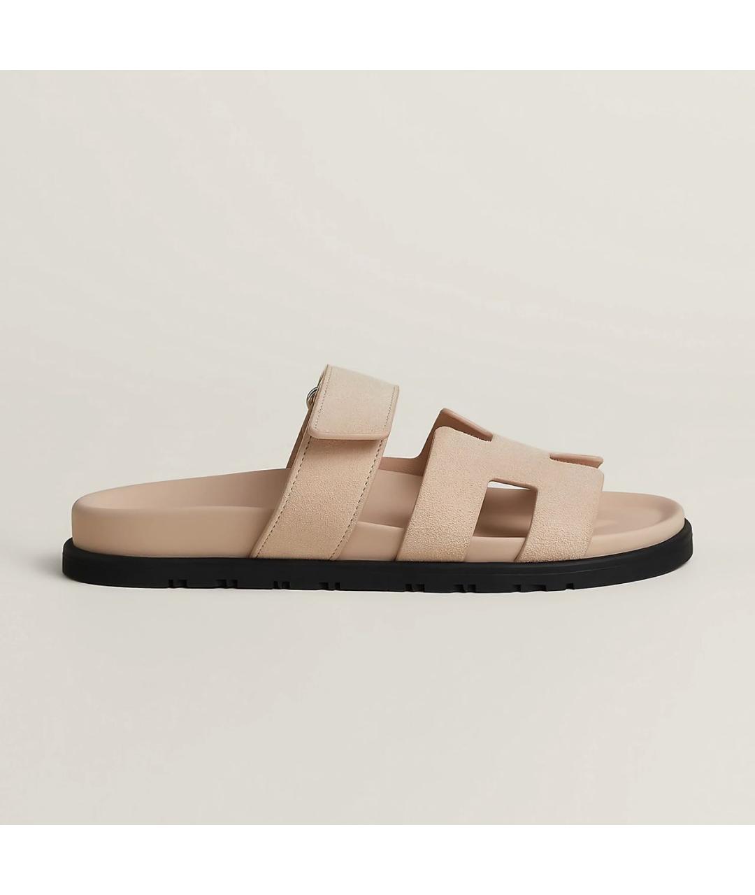 HERMES Бежевые замшевые сандалии, фото 3