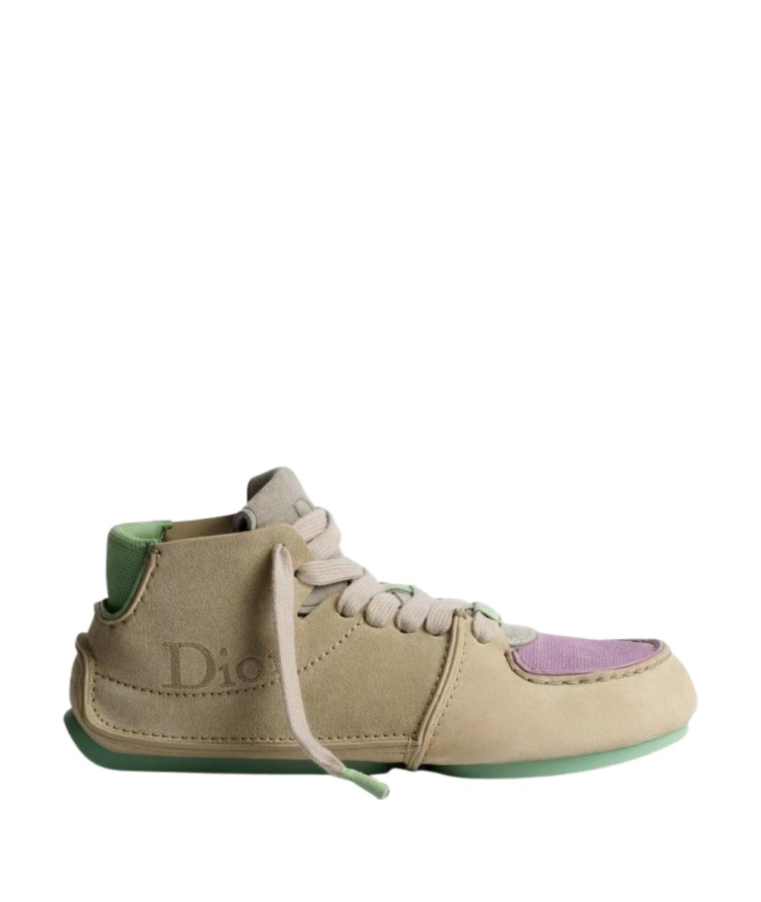 CHRISTIAN DIOR Бежевые нубуковые высокие ботинки, фото 1