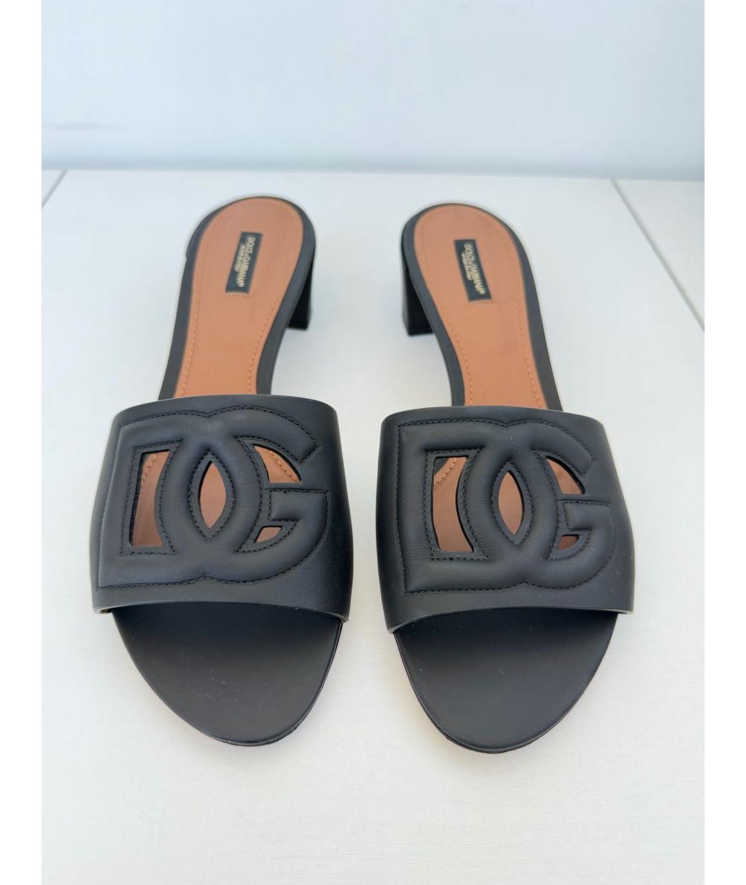 DOLCE&GABBANA Черные кожаные мюли, фото 2