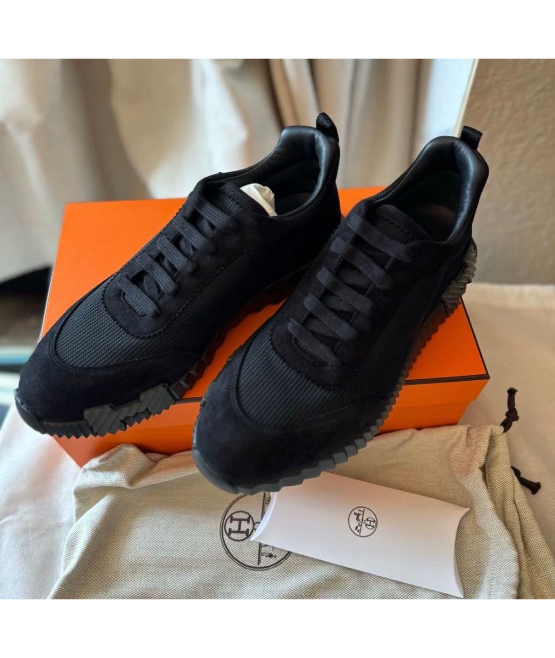 HERMES Черные замшевые низкие кроссовки / кеды, фото 5