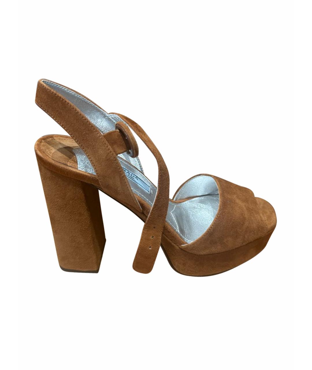 PRADA Коричневые замшевые босоножки, фото 1