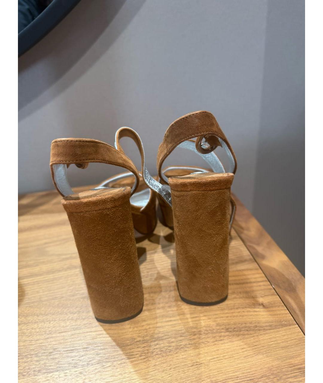 PRADA Коричневые замшевые босоножки, фото 4