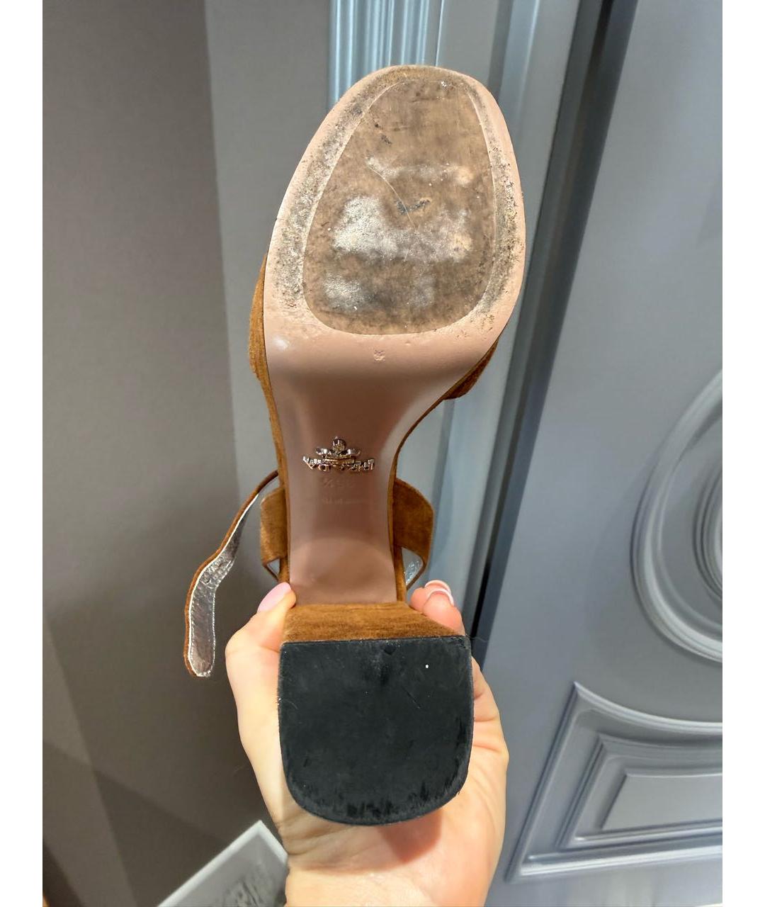 PRADA Коричневые замшевые босоножки, фото 6