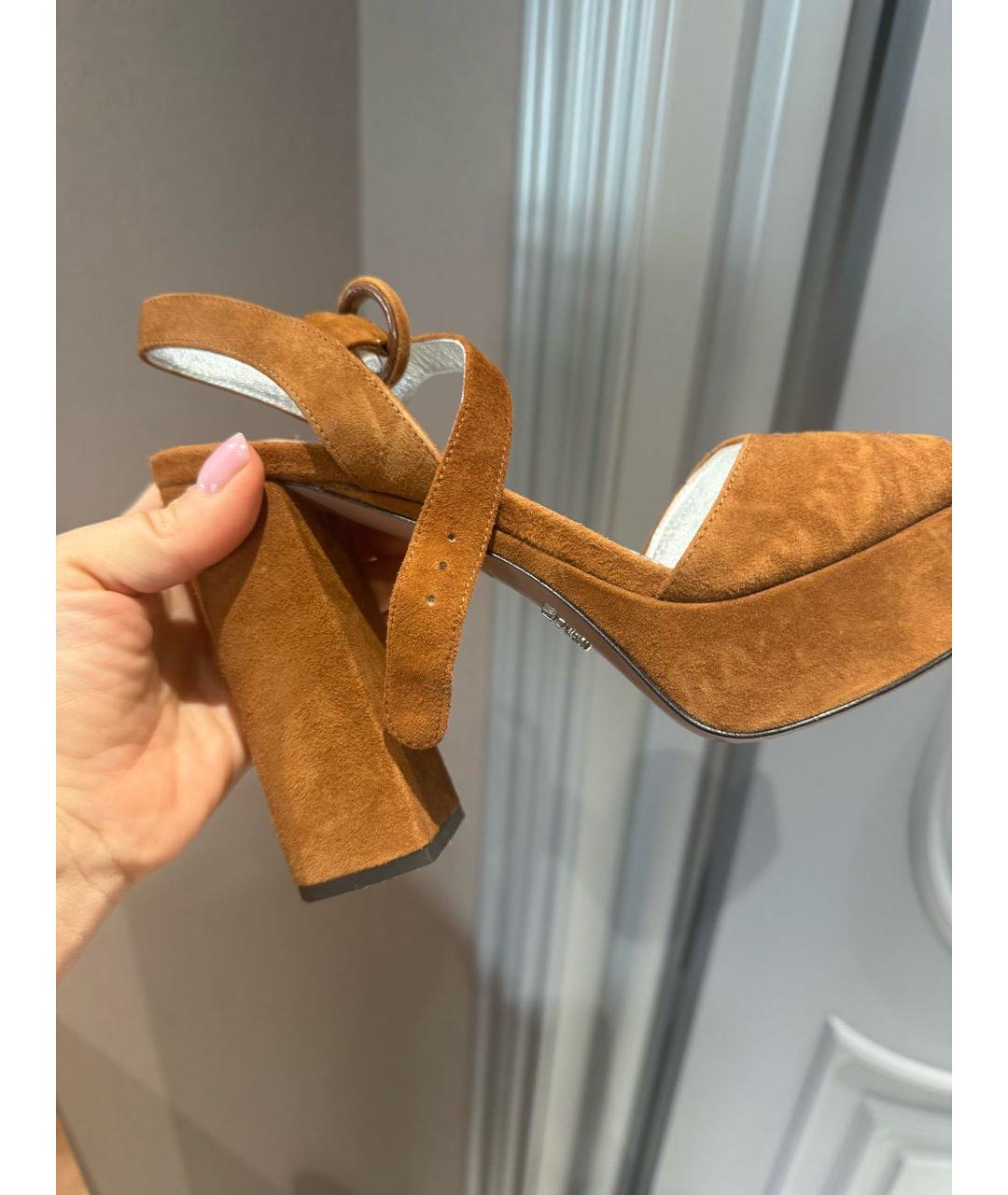 PRADA Коричневые замшевые босоножки, фото 5