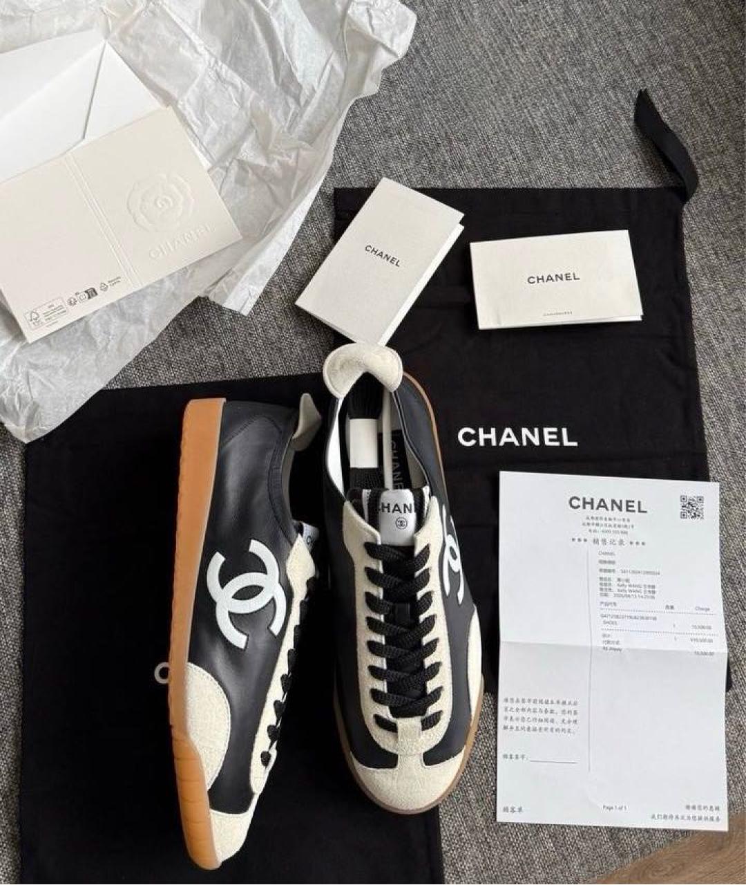 CHANEL Черные кожаные кеды, фото 4