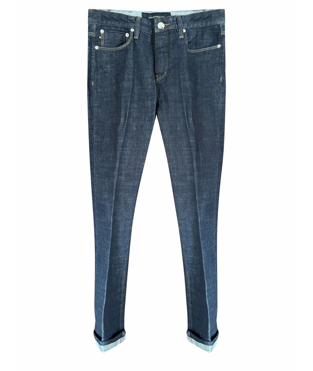 EMPORIO ARMANI Темно-синие хлопко-эластановые джинсы скинни, фото 1