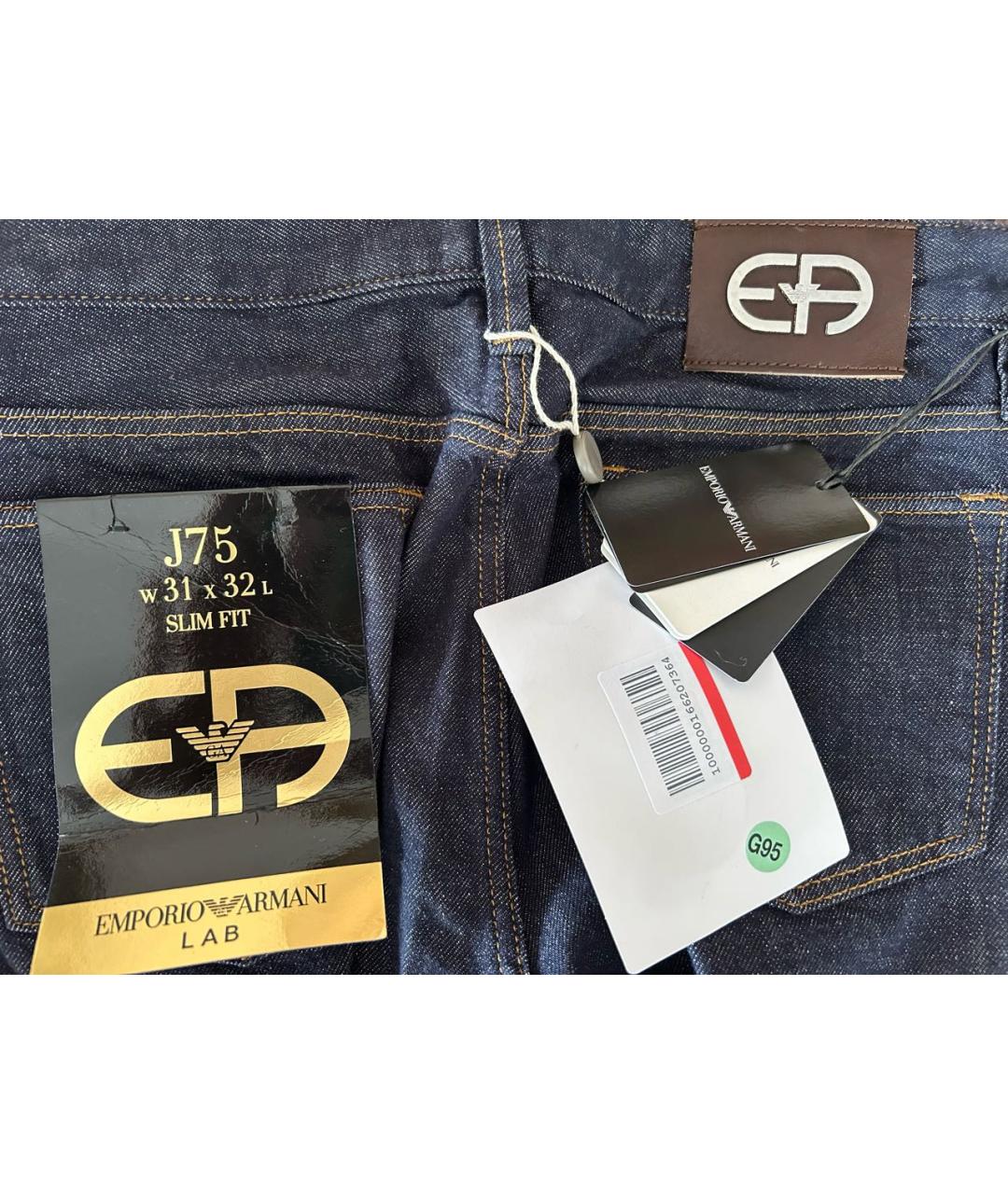 EMPORIO ARMANI Темно-синие хлопко-эластановые джинсы скинни, фото 5