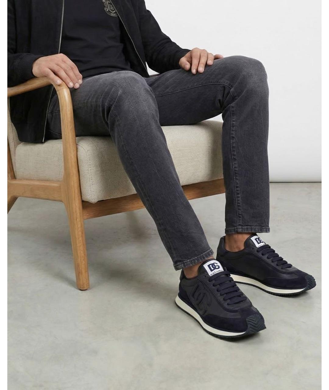 DOLCE&GABBANA Темно-синие кожаные низкие кроссовки / кеды, фото 4