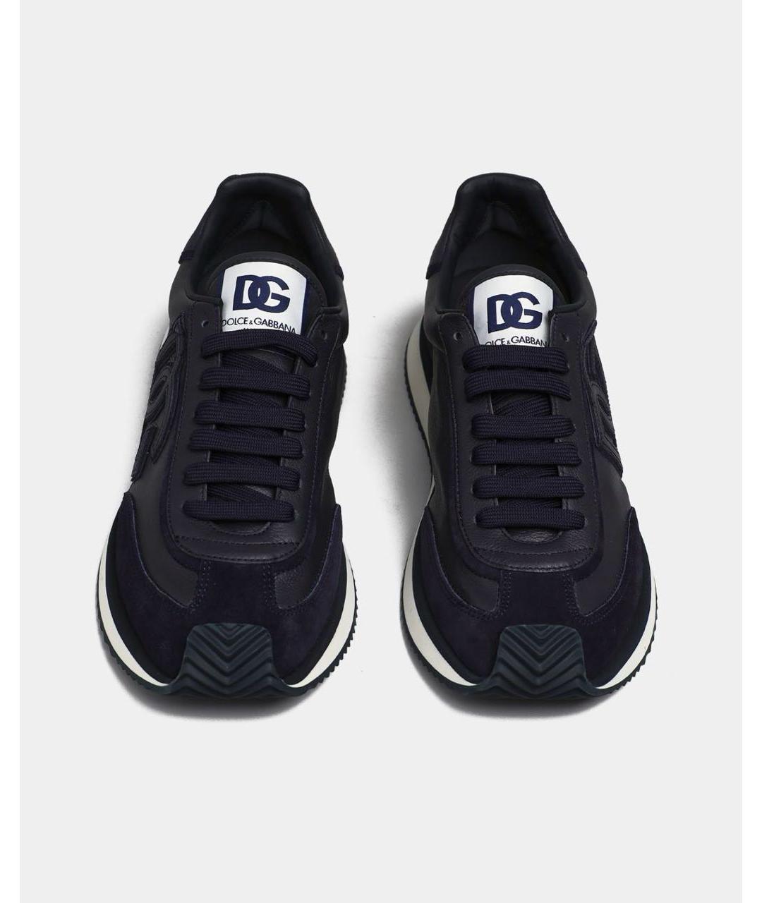 DOLCE&GABBANA Темно-синие кожаные низкие кроссовки / кеды, фото 2
