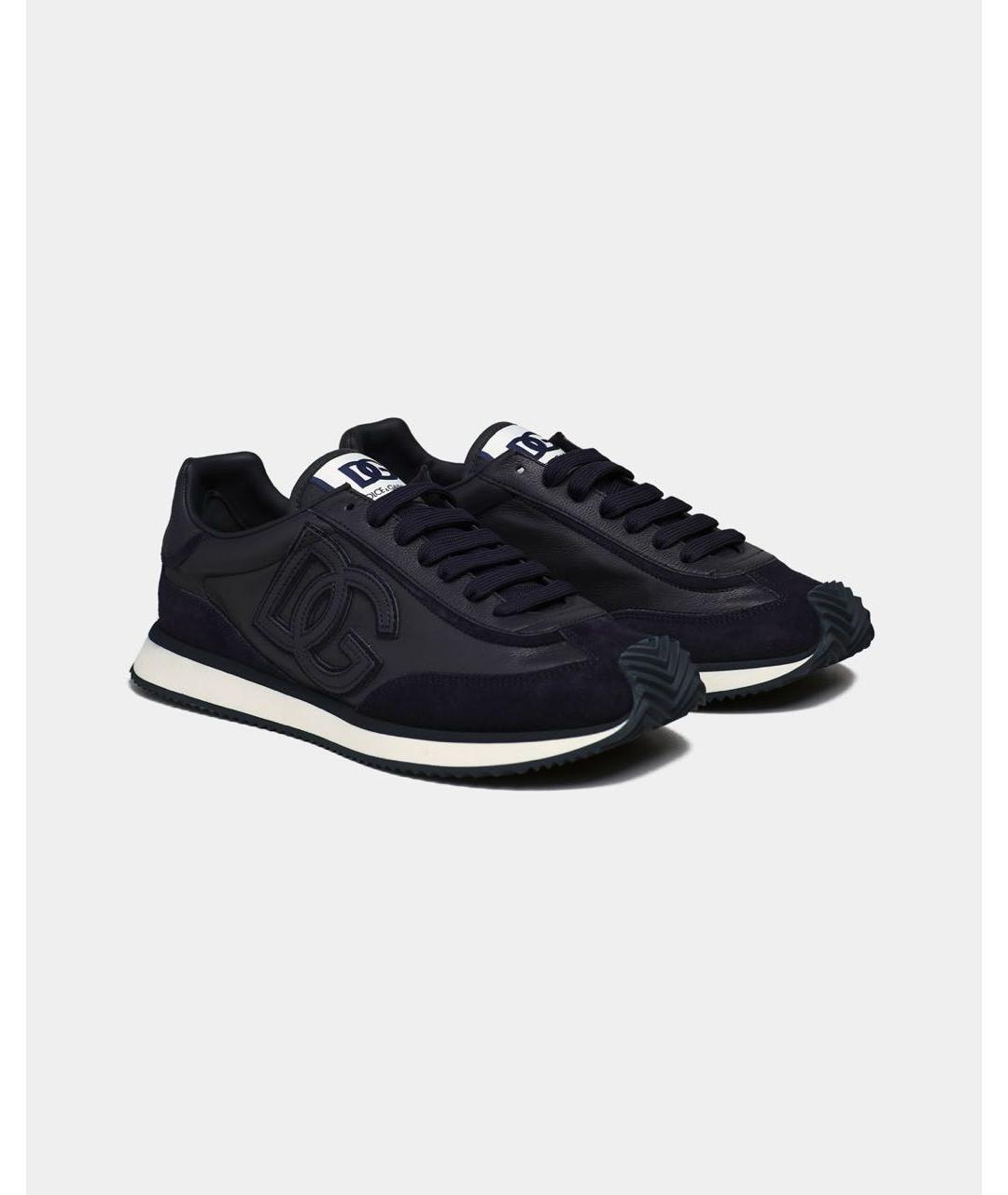 DOLCE&GABBANA Темно-синие кожаные низкие кроссовки / кеды, фото 3