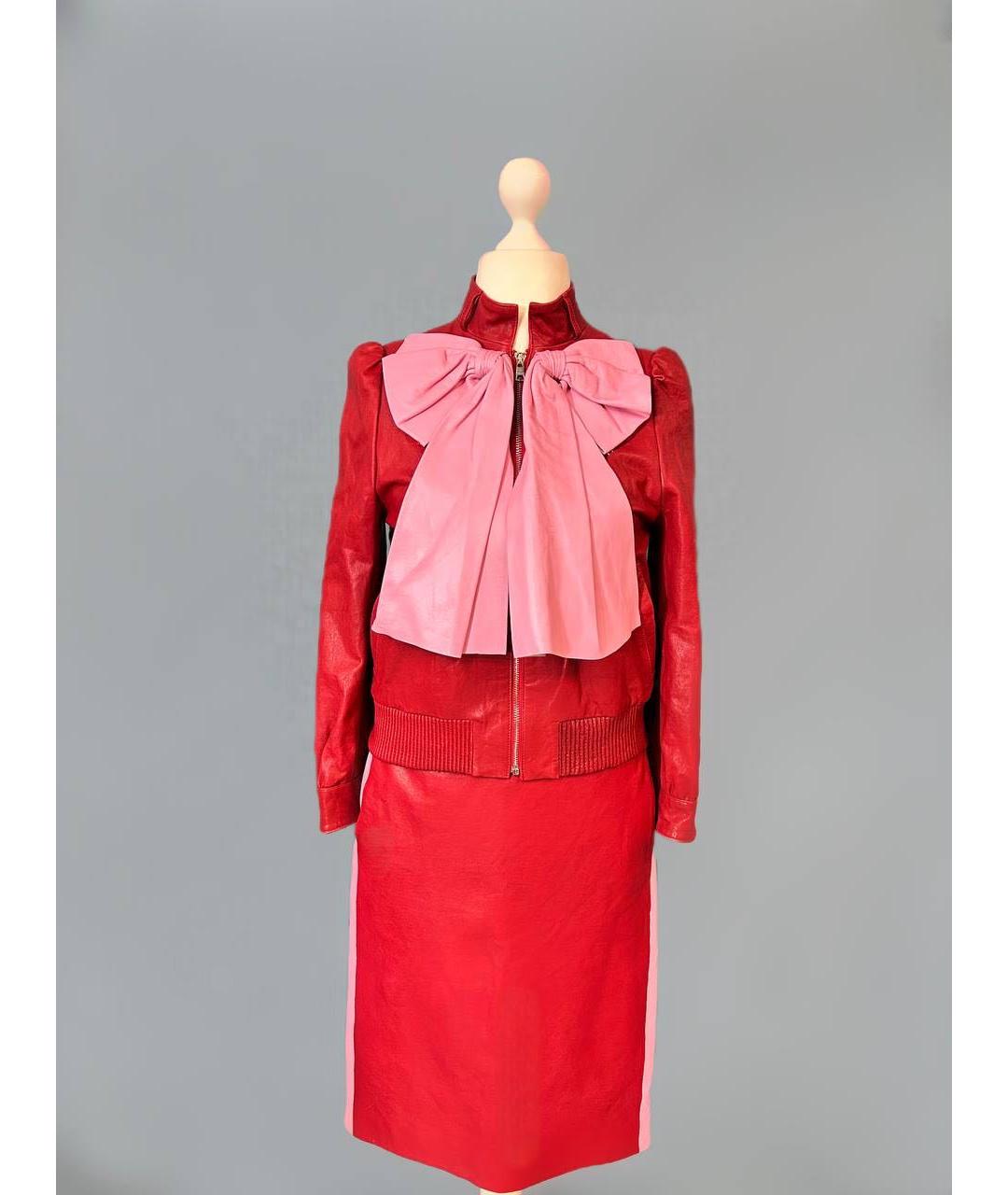 GUCCI Розовый кожаный костюм с юбками, фото 7