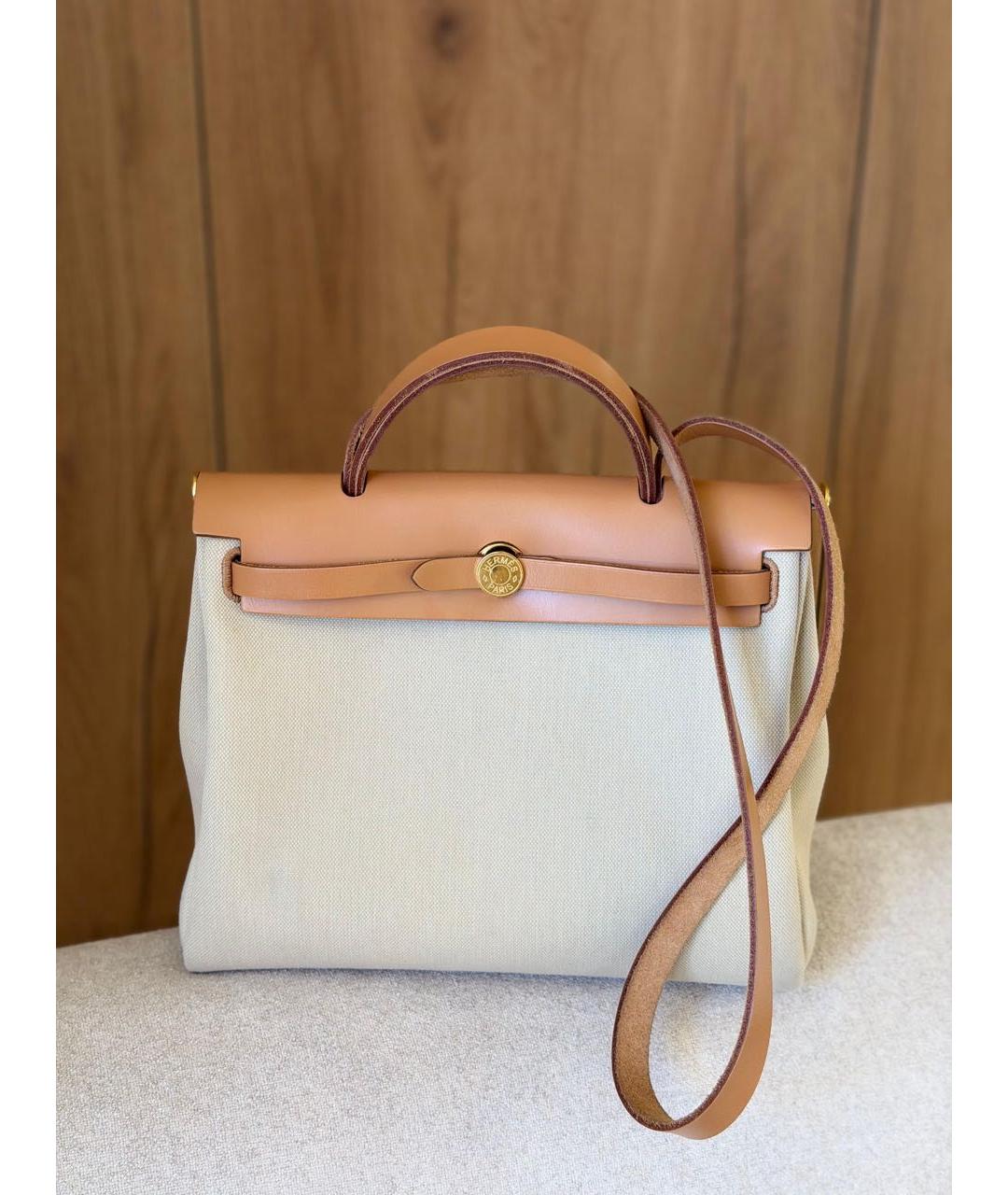 HERMES Бежевая кожаная сумка с короткими ручками, фото 5