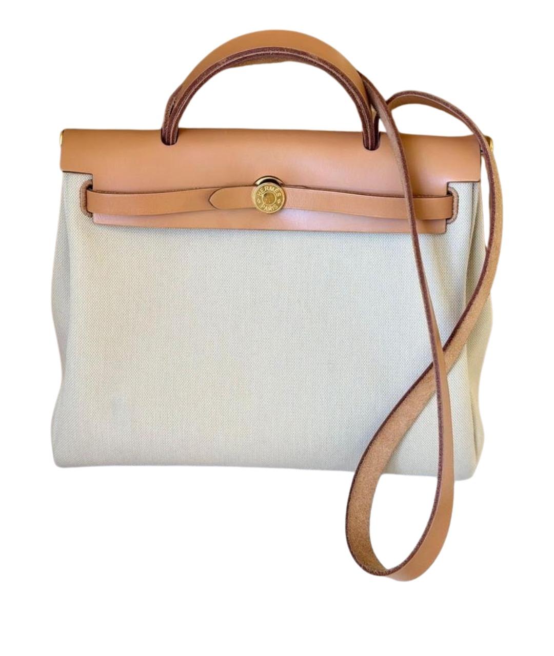 HERMES Бежевая кожаная сумка с короткими ручками, фото 1