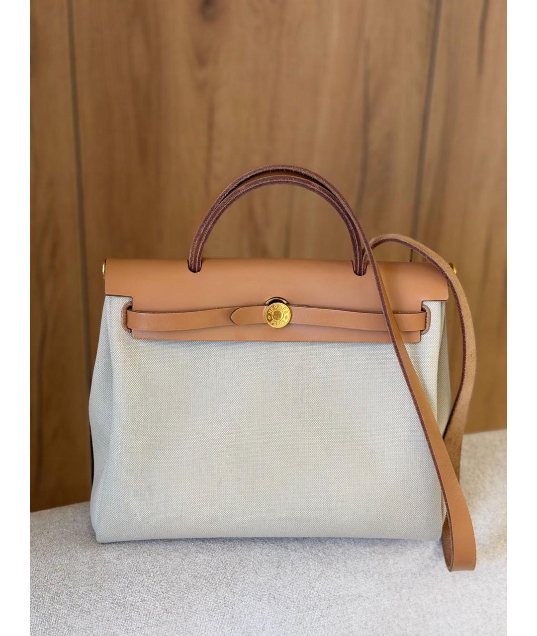 HERMES Бежевая кожаная сумка с короткими ручками, фото 3