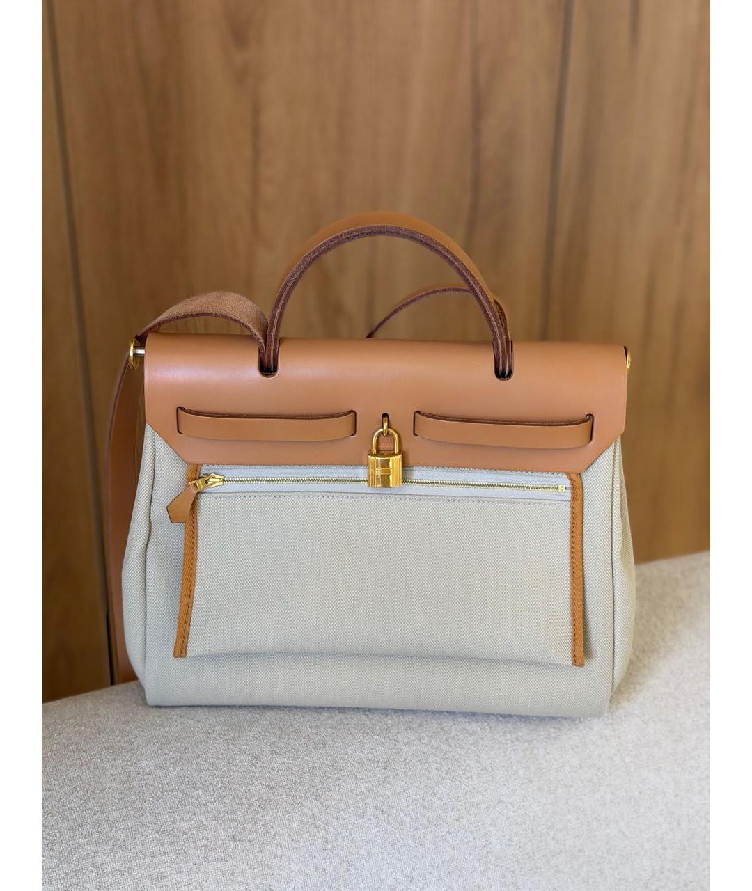 HERMES Бежевая кожаная сумка с короткими ручками, фото 4