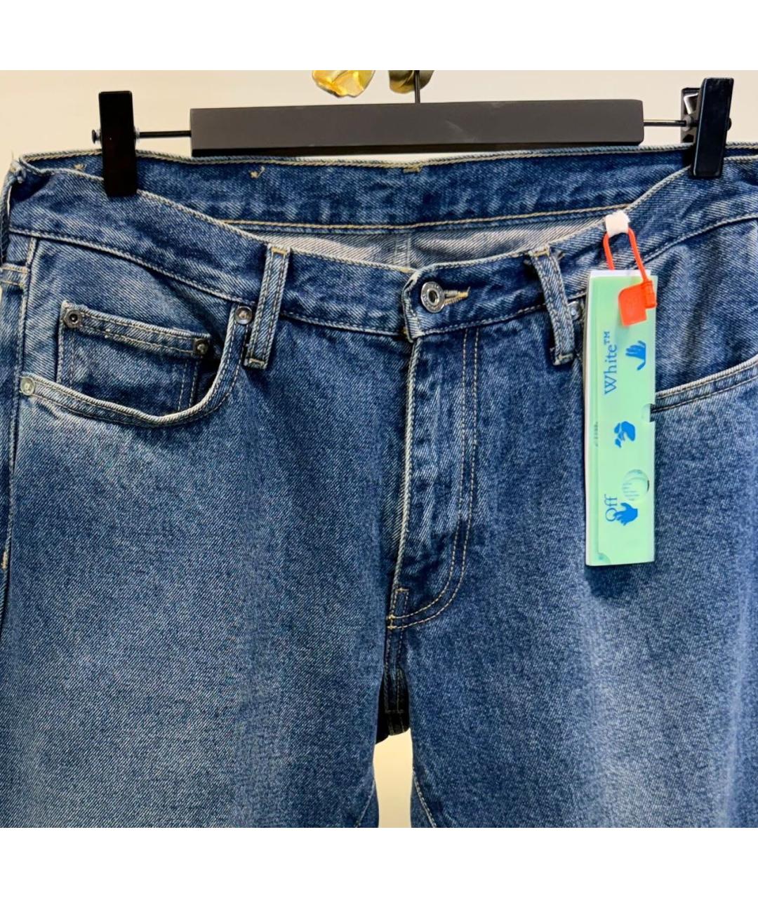 OFF-WHITE Синие хлопковые прямые джинсы, фото 3