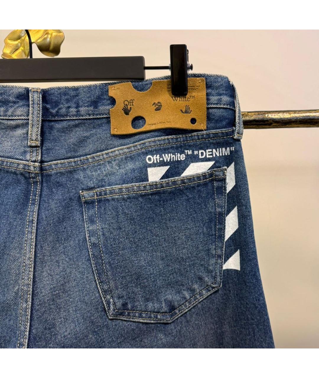 OFF-WHITE Синие хлопковые прямые джинсы, фото 4