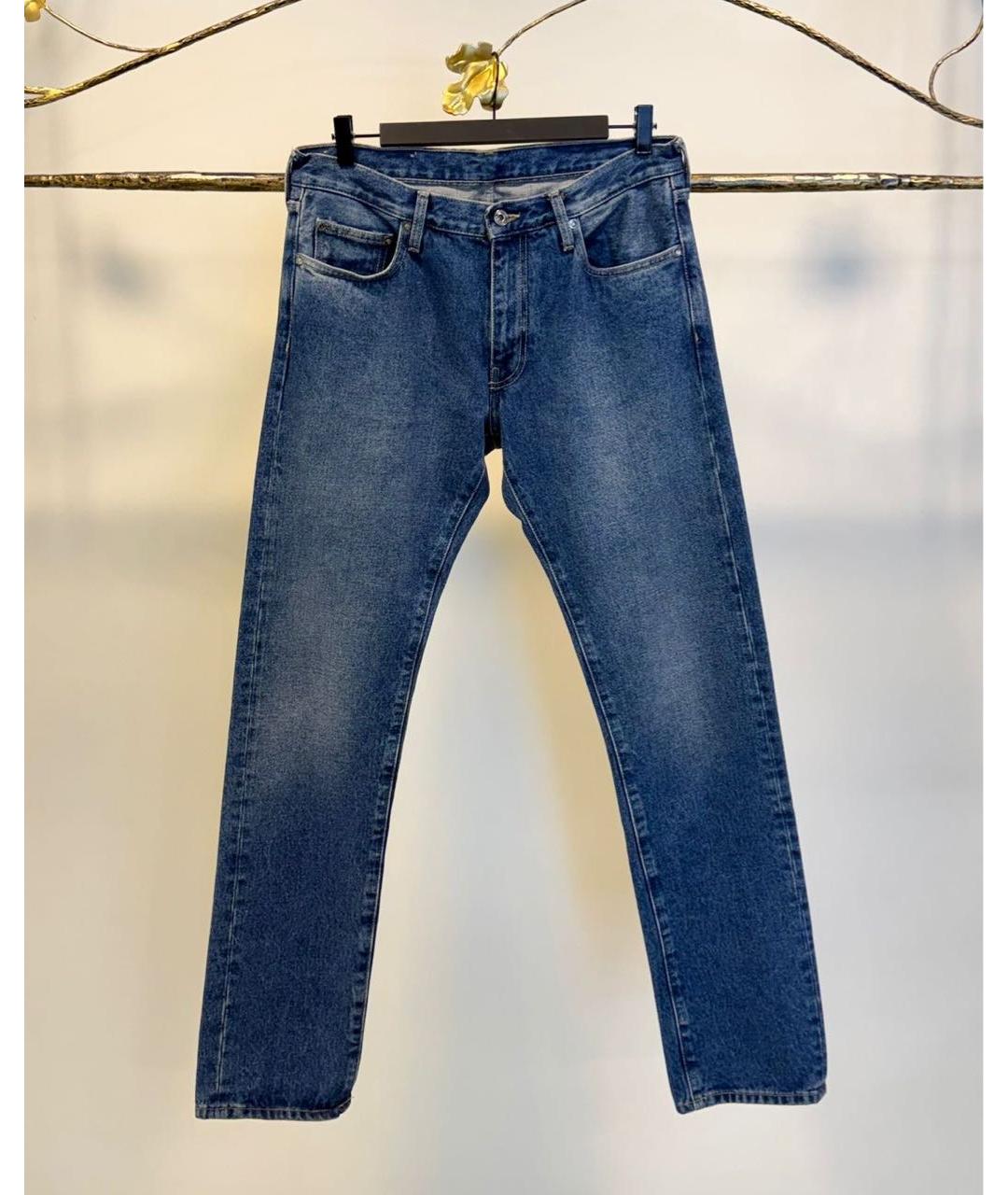 OFF-WHITE Синие хлопковые прямые джинсы, фото 9