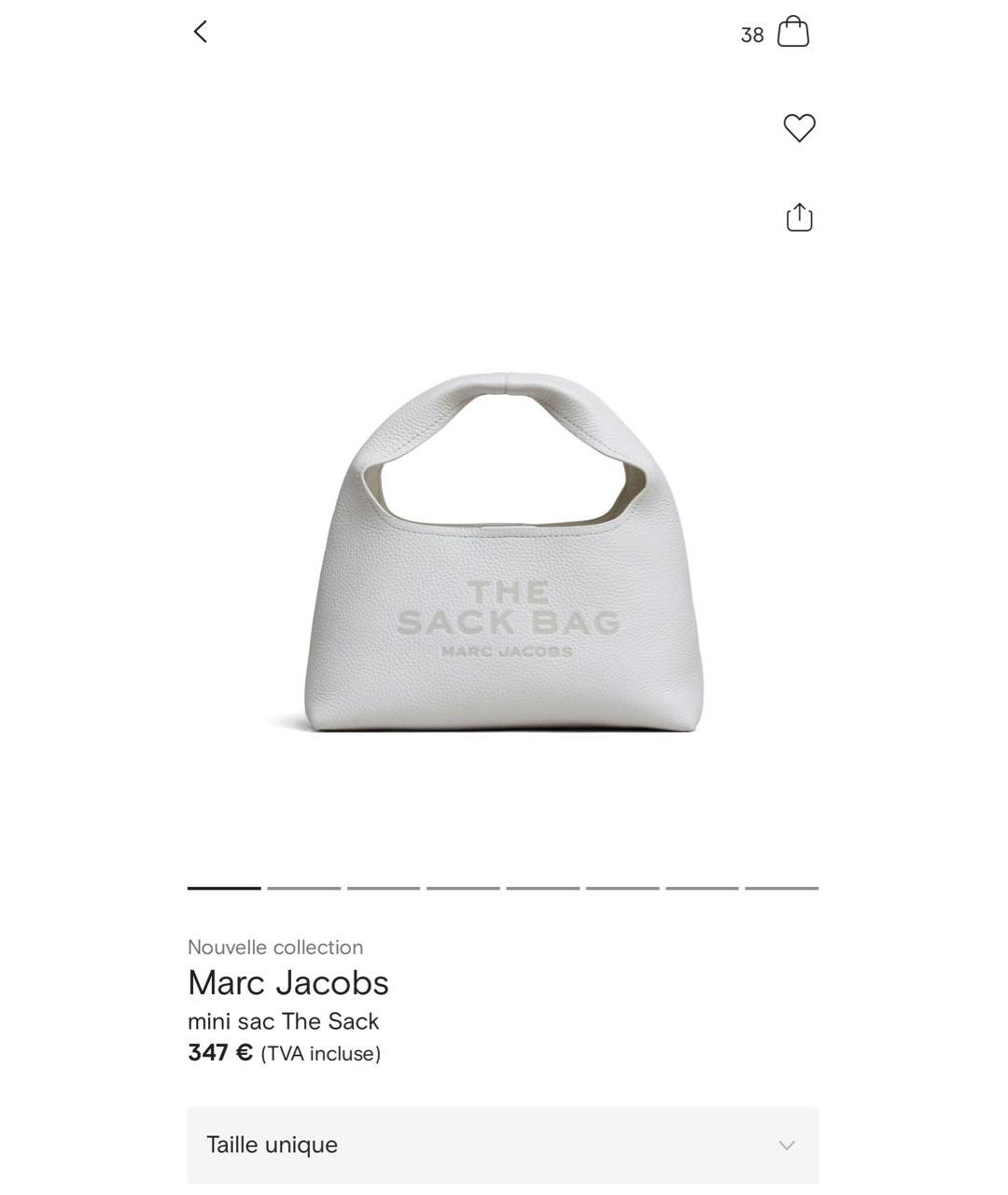 MARC JACOBS Белая кожаная сумка с короткими ручками, фото 2