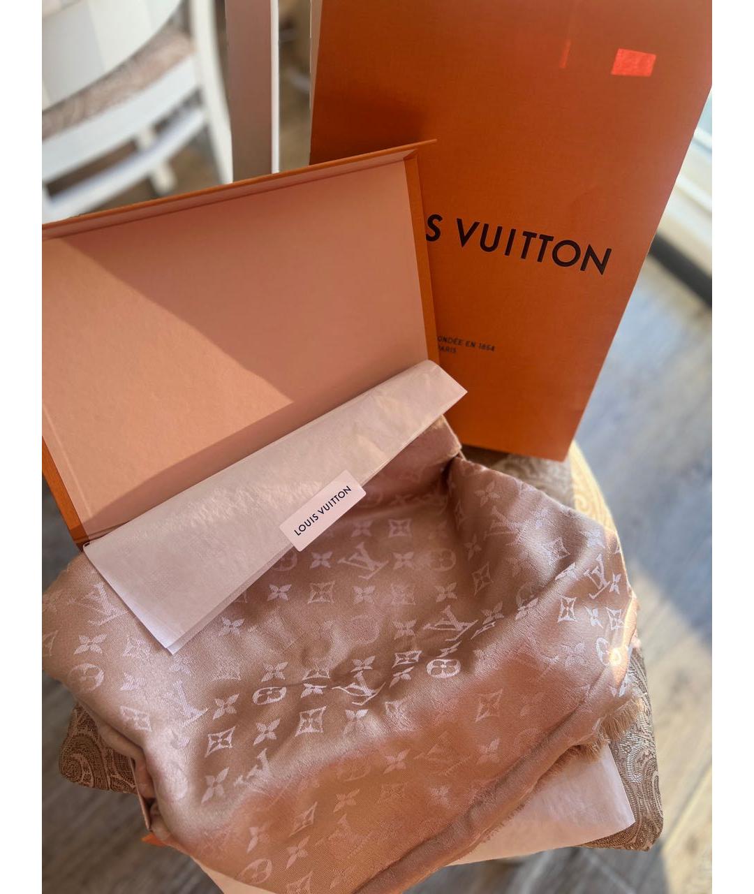 LOUIS VUITTON Розовый шерстяной платок, фото 2